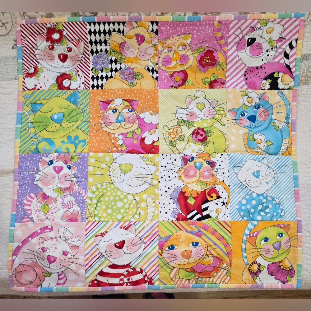 Super Small Handmade Colorful Fun Cat Quilt/Cat Blanket 23x24